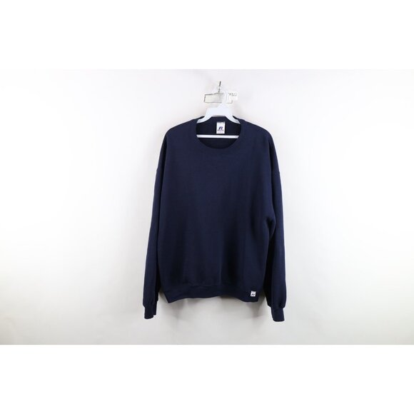 Vintage 90s Y2K Russell Athletic Mens Large Faded Blank Crewneck Sweatshirt Navy - Picture 1 of 11
